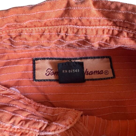 Tommy Bahama L Silk Blend Orange Stripe Shirt Mens L Unisex Beach Vibes - Picture 4 of 14